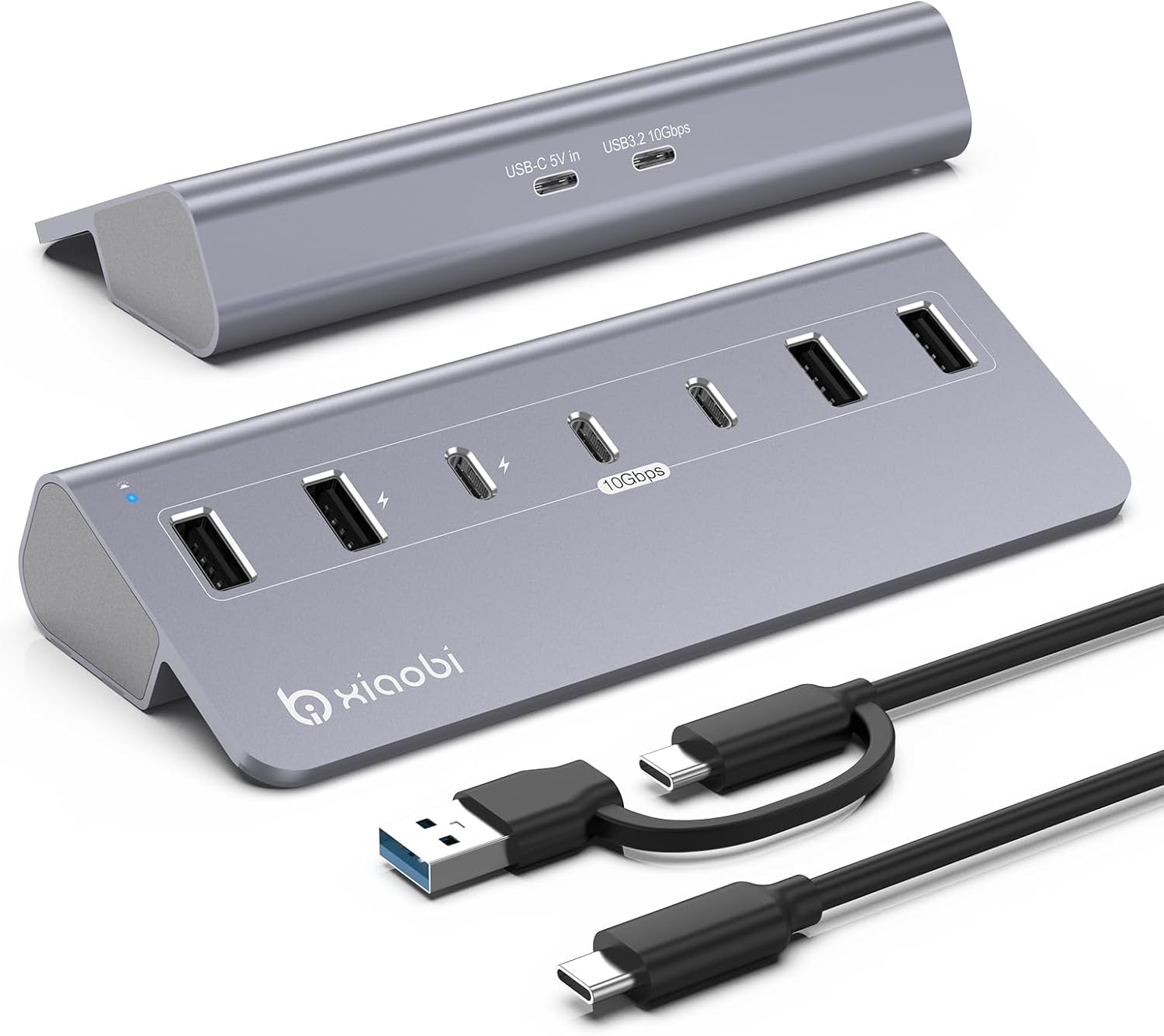 USB C Hub,10Gbps USB Splitter with 4*USB-A and 3*USB-C Ports | Powered USB Hub with 5V 3A Power Adapter, 7-Port Type C Multiport Adapter for MacBook Air/Pro, iPhone 16/15, Laptop and More